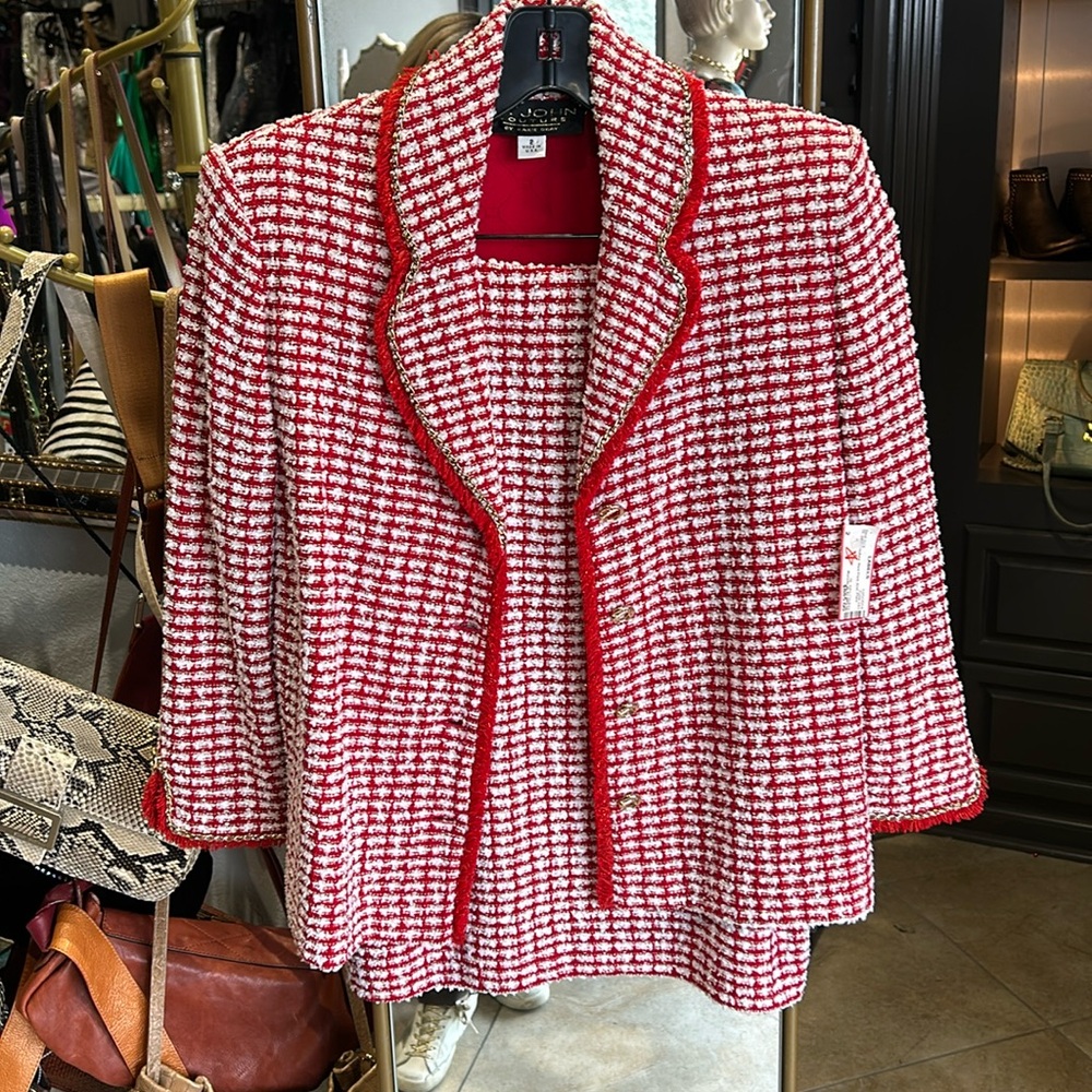 Vintage St.John Couture Red tweed skirt set